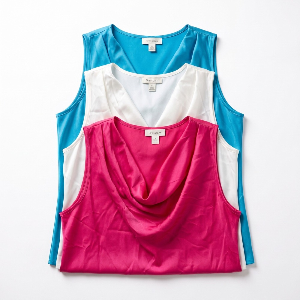 Dressbarn 1X Womens Blue White Pink Tank Top Bundle 3 Pack Casual Preppy Boho